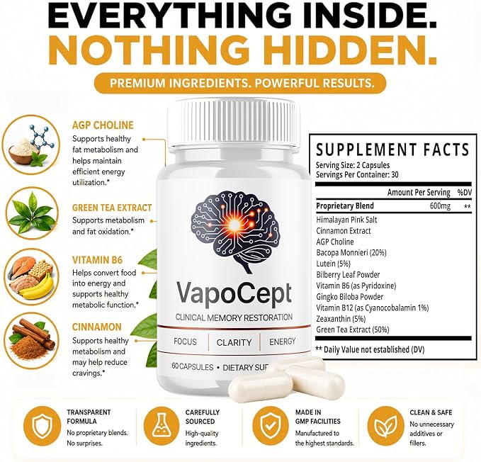 Vapocept Capsules Advanced Supplement Pills (60 Capsules)